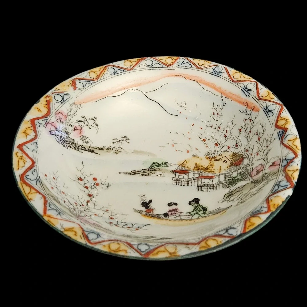Vintage Japanese Porcelain Scenic Landscape Bowl Hand Painted Style Japan